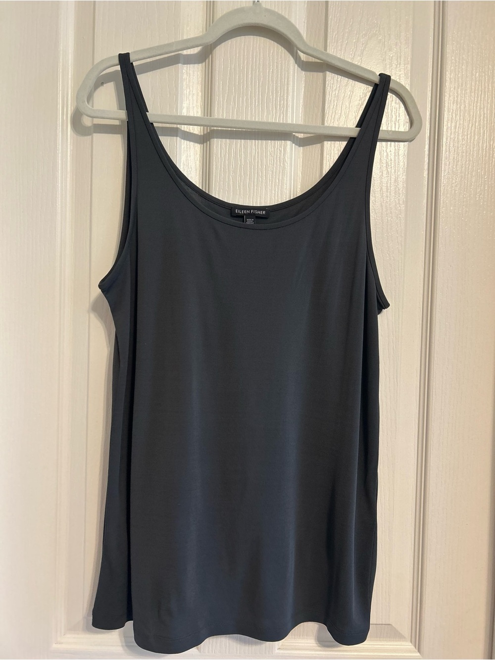 Eileen Fisher Dark Gray Silk  Scoop Neck Sleeveless Tank